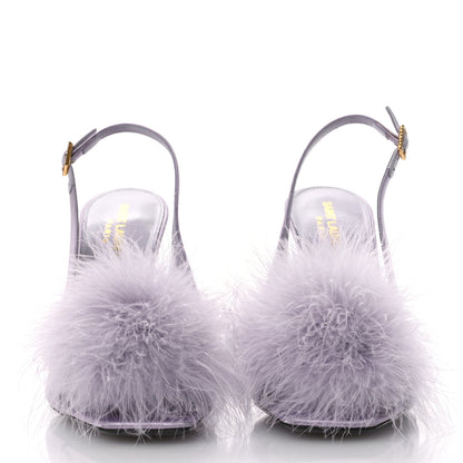 Saint Laurent Crepe Satin Mae Feathered Sandals Slight 37.5 Poly Grey 3 of 9