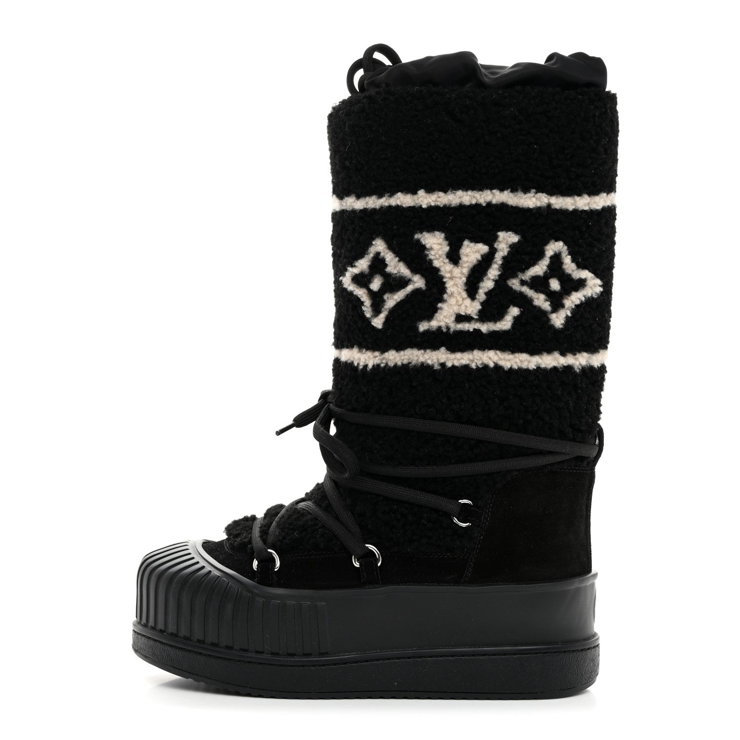Louis Vuitton Suede Shearling Polar Flat High Boots 37 Black 1 of 8
