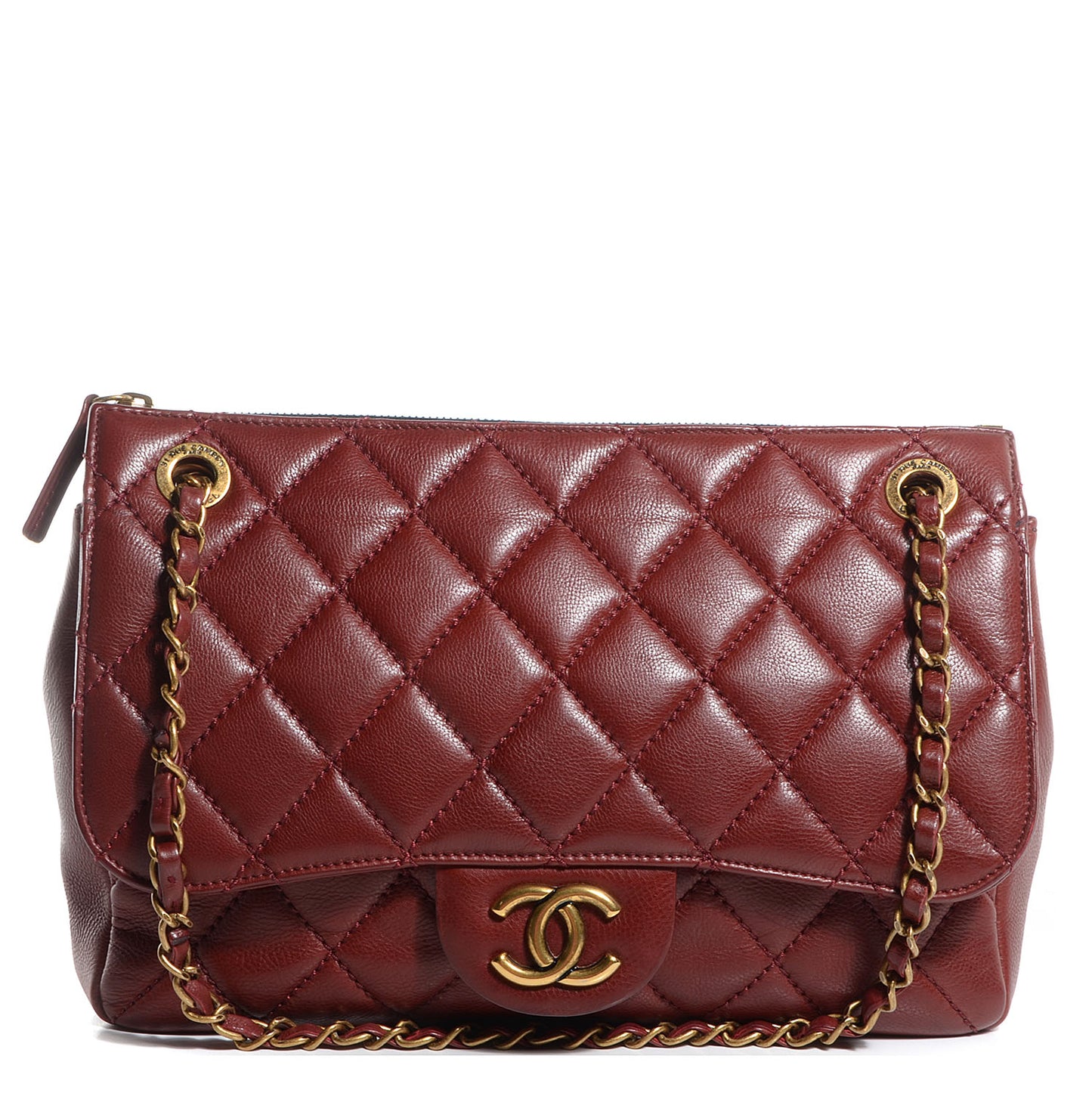 Lambskin Large Blizzard Zip Top Flap Bag Burgundy
