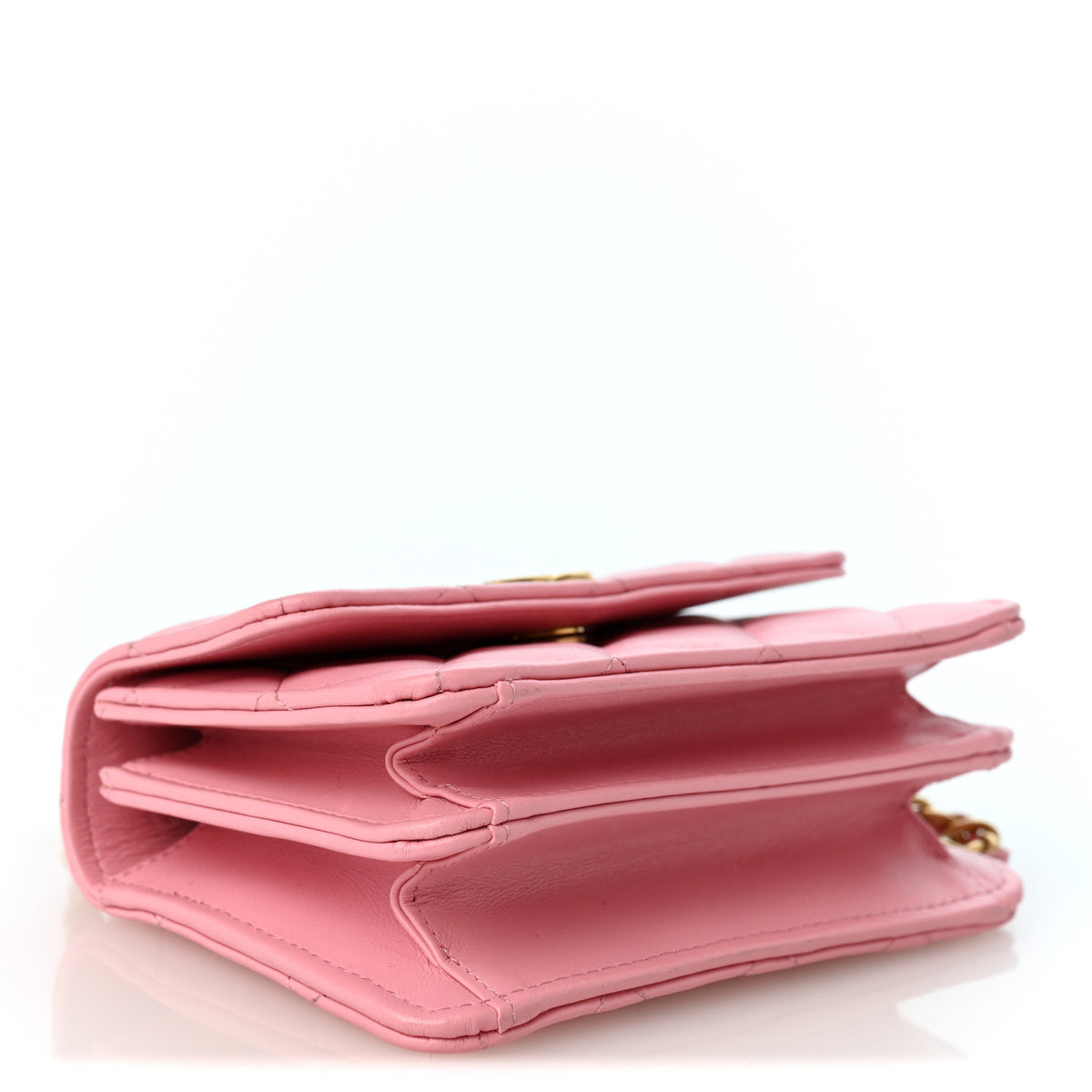 Lambskin Quilted Chain Top Handle Clutch With Chain Light Pink