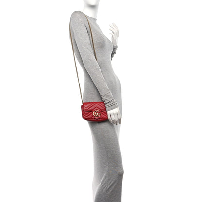 Gucci Calfskin Matelasse Super Mini GG Marmont Shoulder Bag Hibiscus Red 2 of 13
