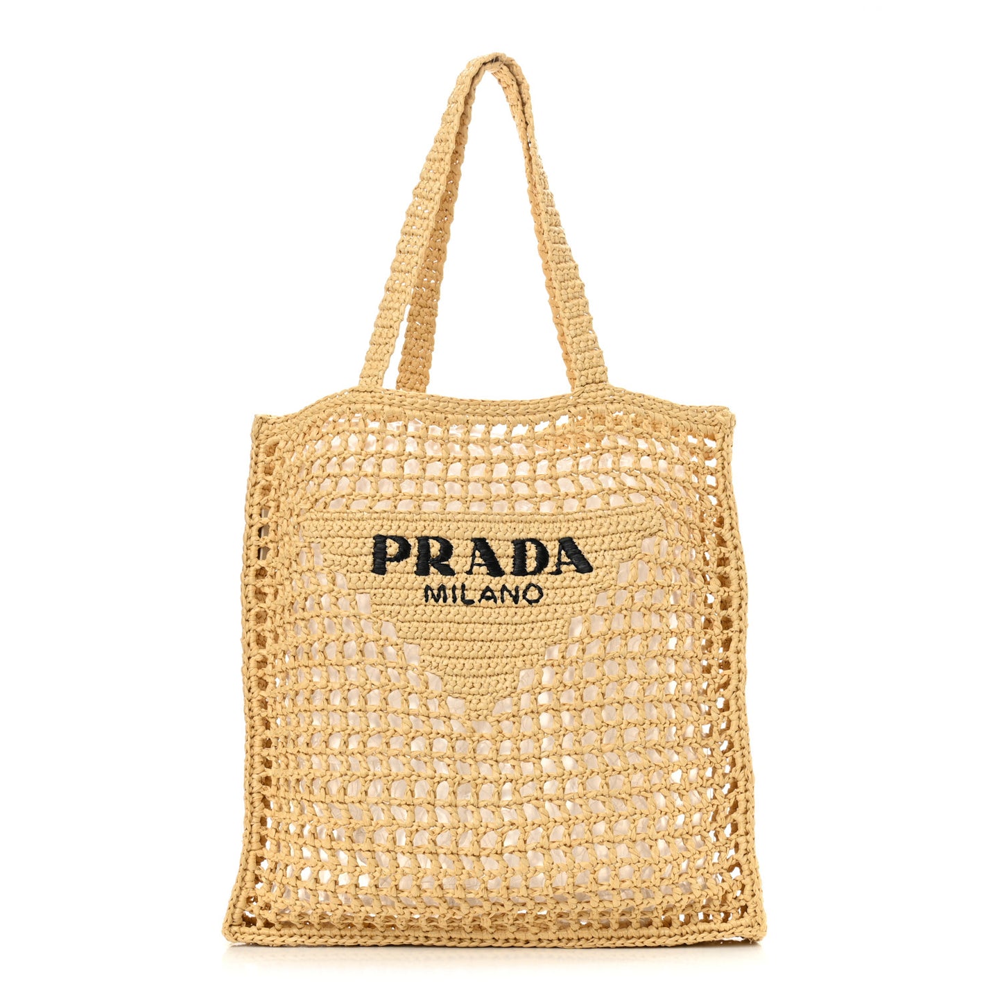 Yarn Raffia Effect Crochet Logo Embroidered Tote Bag Naturale
