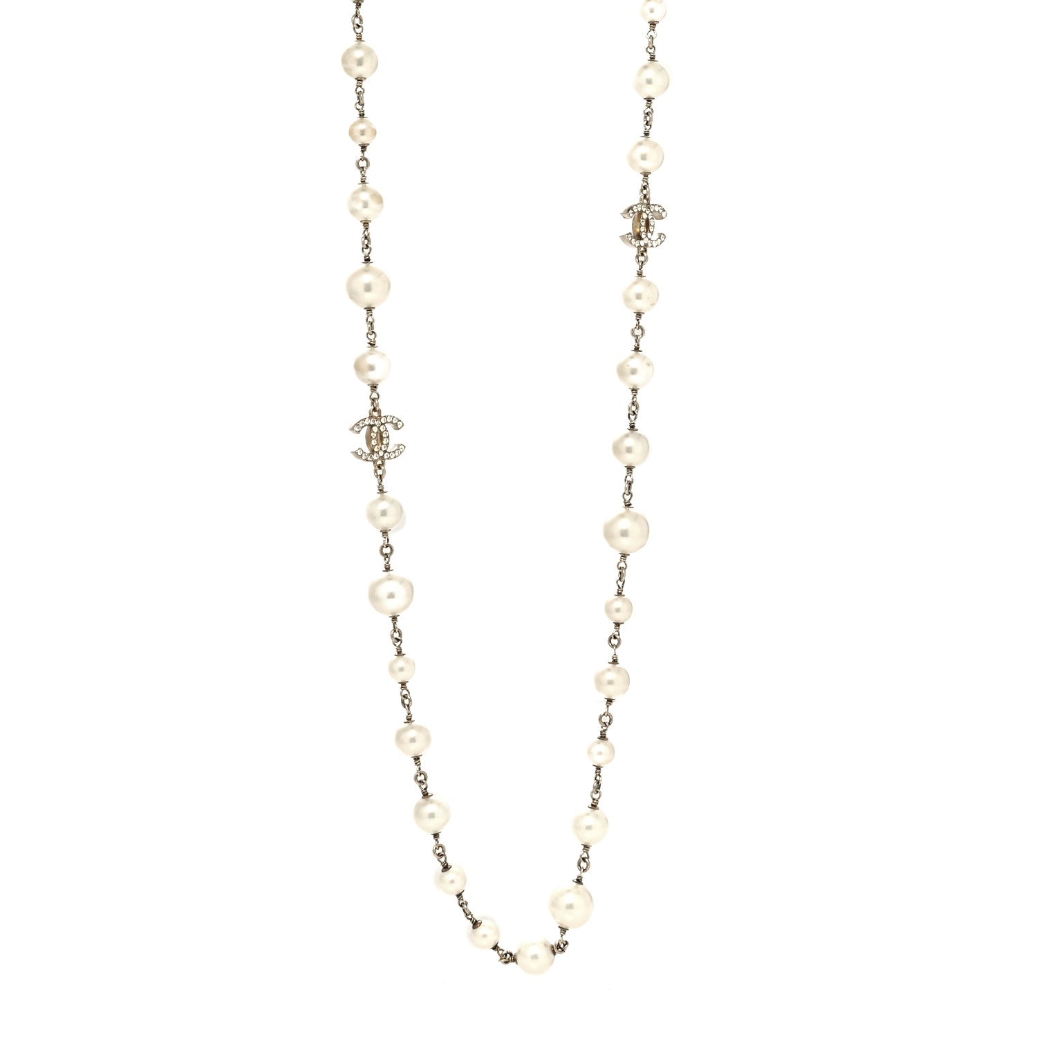 Chanel Swarovski Crystal Pearl CC Heart Necklace Gold 3 of 10