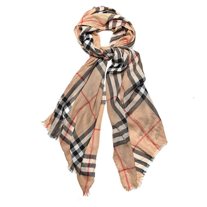 Burberry Cashmere Giant Check Lightweight Scarf Camel 1 of 9
