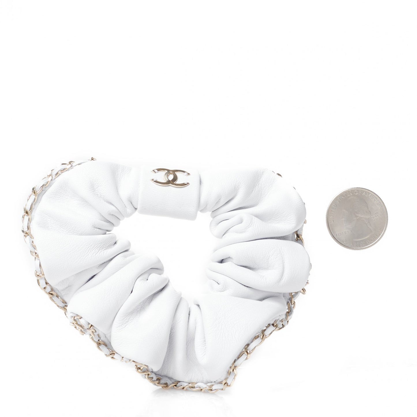 Lambskin Chain CC Hair Scrunchie White Gold