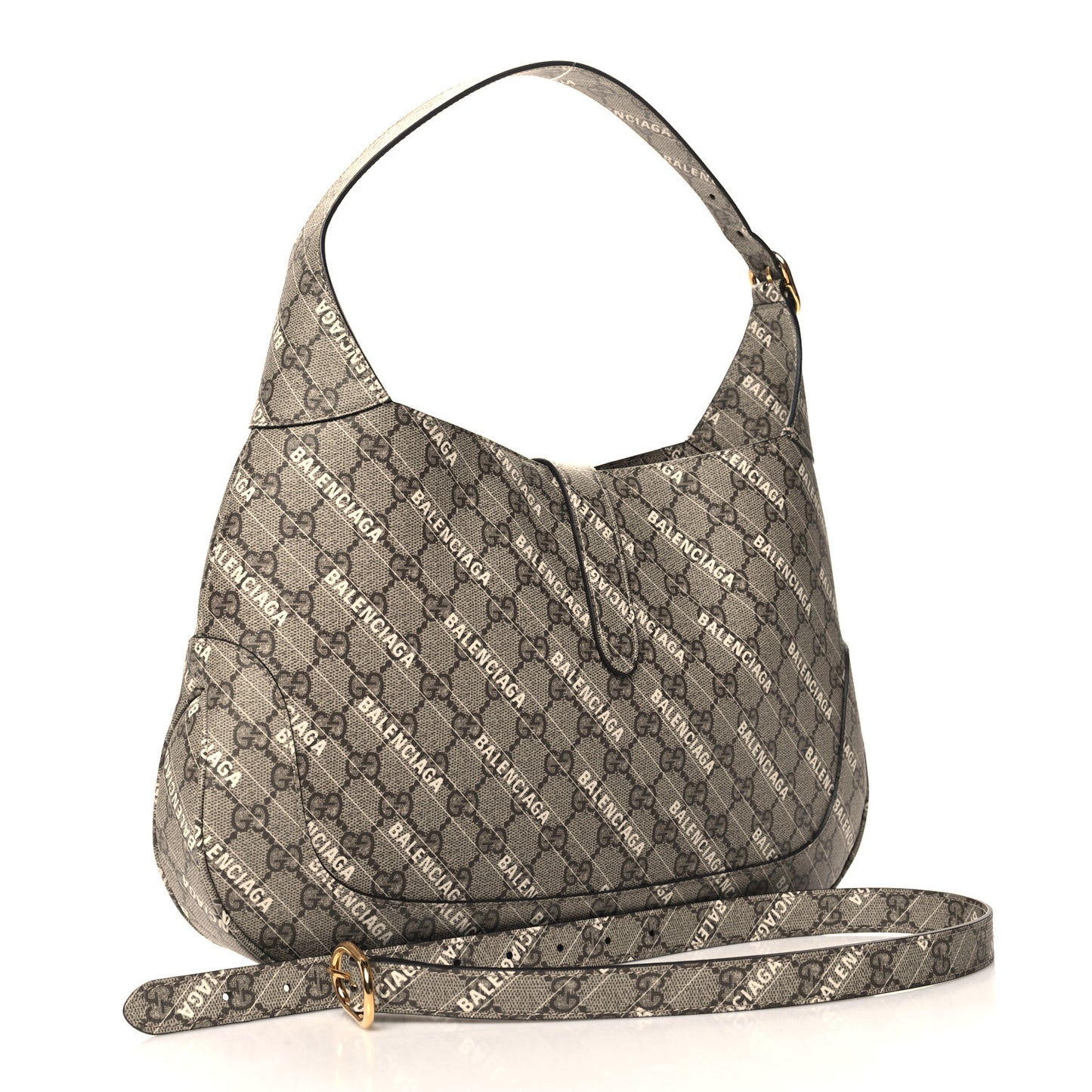 X BALENCIAGA GG Supreme Monogram Logo Print Medium Jackie 1961 Hobo Beige Ebony