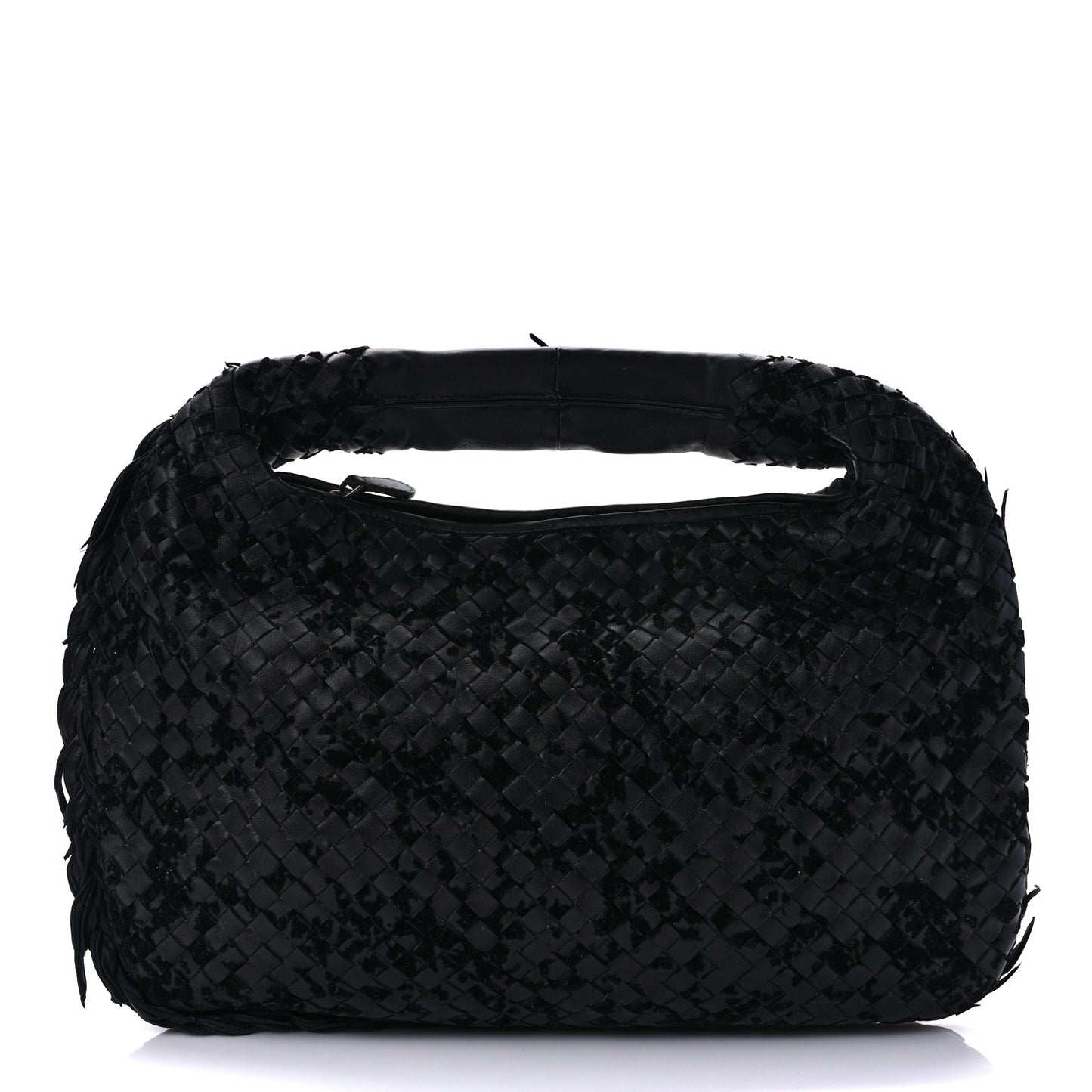 Nappa Intrecciato Velvet Embellished Medium Veneta Hobo Black
