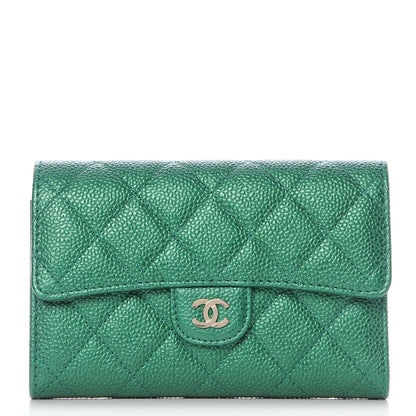 Chanel Metallic Caviar Quilted Medium Flap Wallet Green 1 of 8
