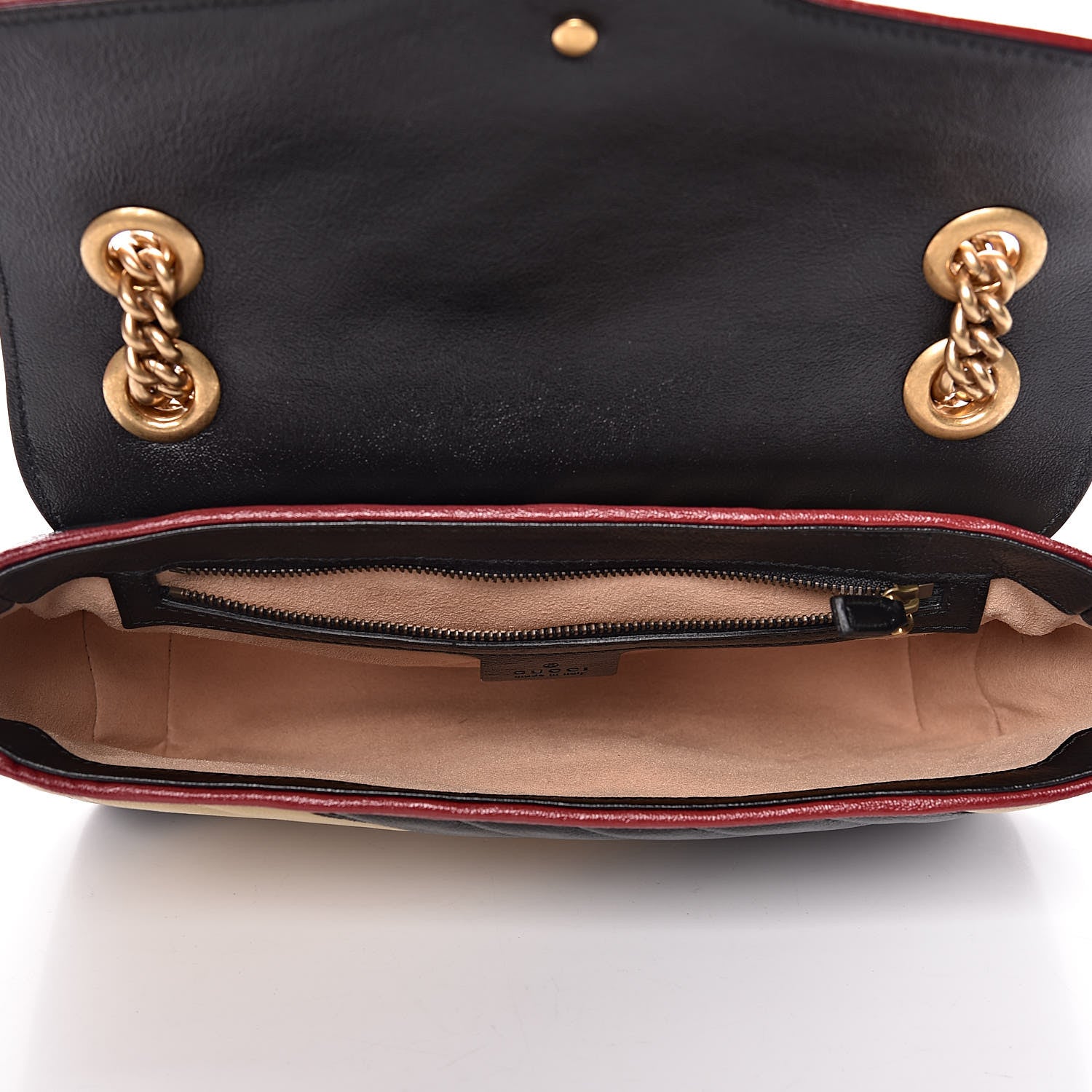 Gucci Vintage Effect Calfskin Matelasse Diagonal Striped Small Torchon GG Marmont Shoulder Bag Black Beige 5 of 10