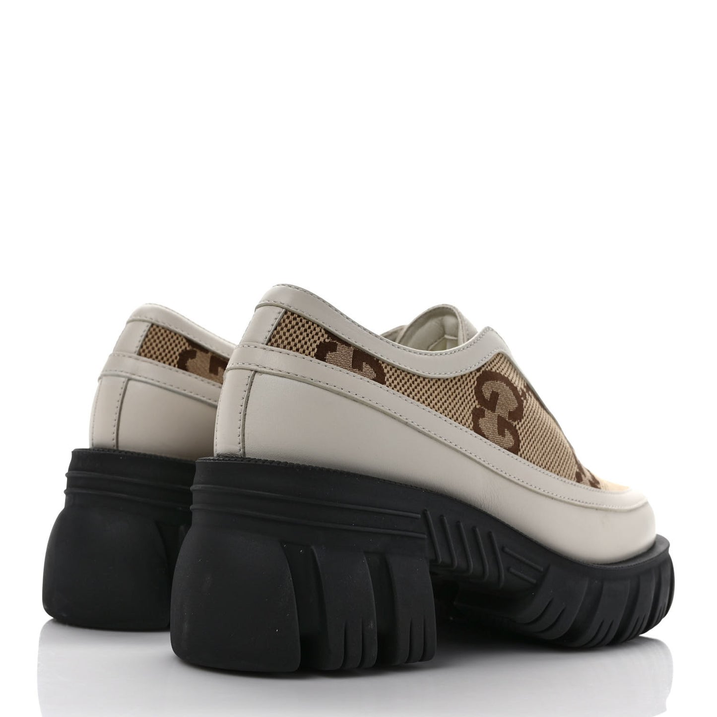 Quebec Calfskin Monogram Jumbo GG Lace Up Platform Loafers 35.5 Mystic White Camel Ebony
