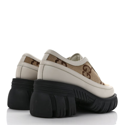 Gucci Quebec Calfskin Monogram Jumbo GG Lace Up Platform Loafers 35.5 Mystic White Camel Ebony 4 of 8