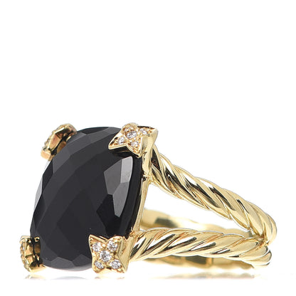 David Yurman 18K Yellow Gold Diamond Black Onyx 15mm Cushion On Point Ring 52 6 3 of 6