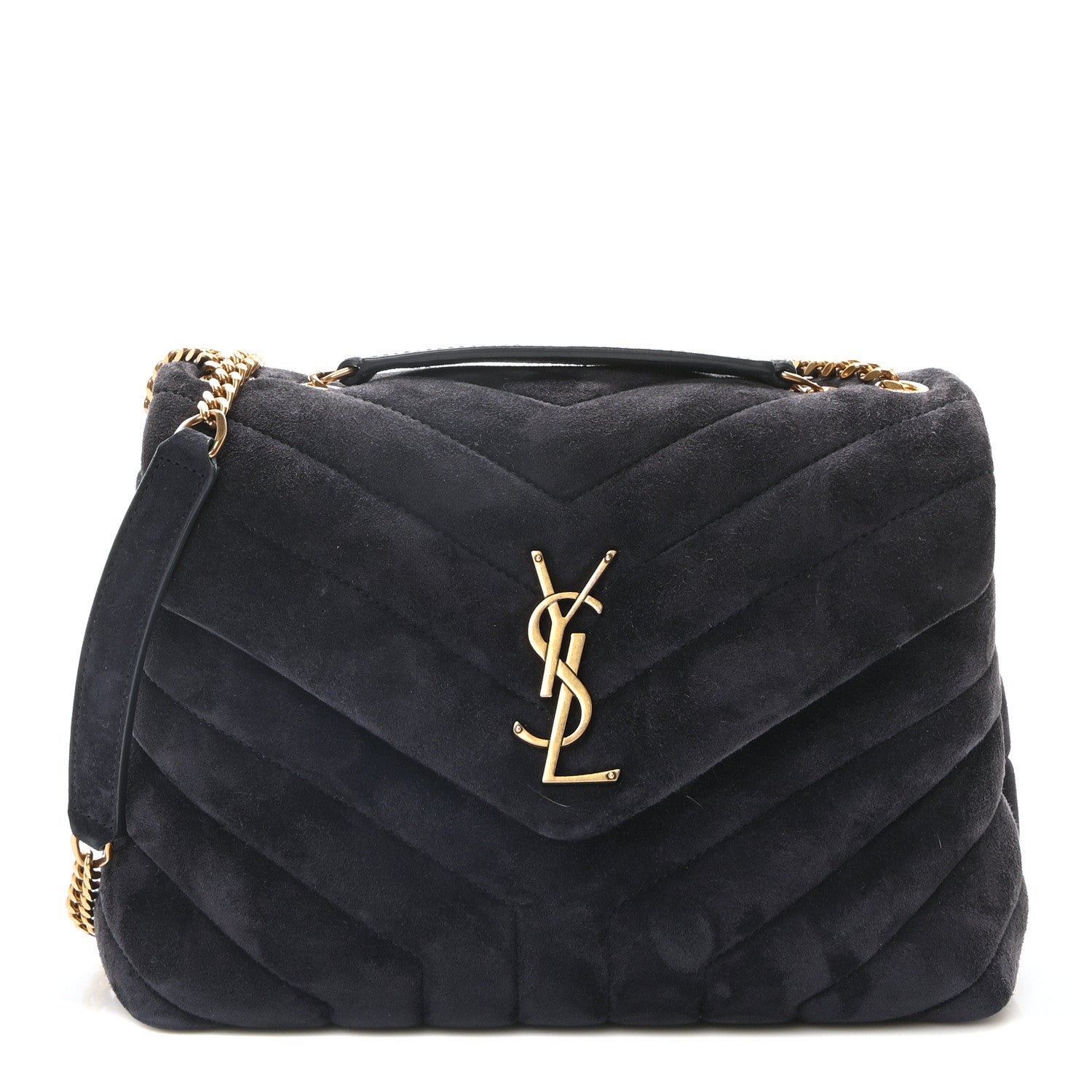 Saint Laurent Suede Calfskin Y Quilted Monogram Small Loulou Chain Satchel Deep Marine 1 of 9