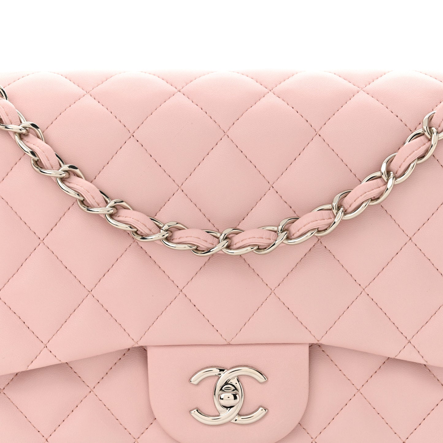 Lambskin Quilted Jumbo Double Flap Light Pink