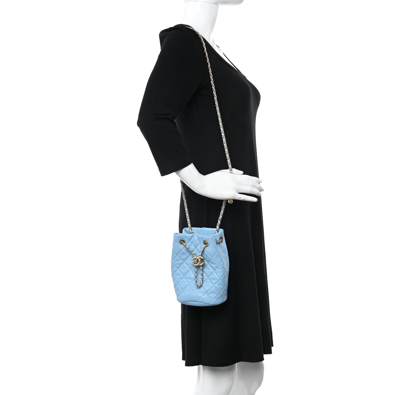Chanel Lambskin Quilted Pearl Crush Drawstring Bag Light Blue 2 of 11