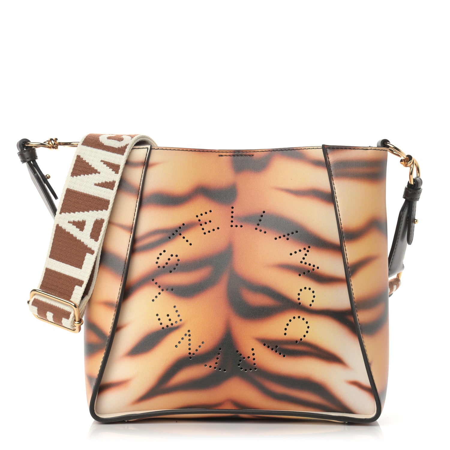 Stella McCartney Eco Alter Tiger Print Perforated Logo Mini Crossbody Brown Ivory 1 of 9