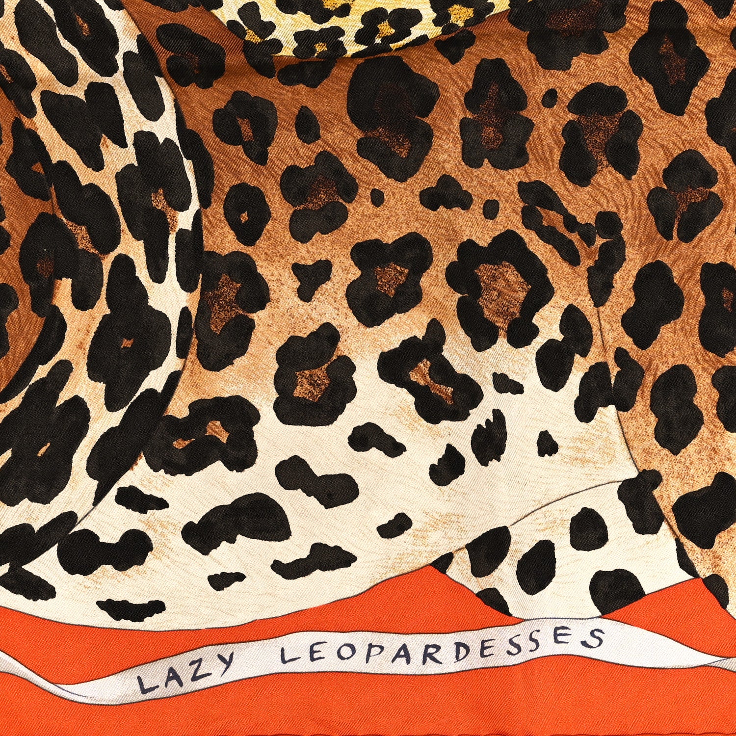 Hermes Silk Twill Lazy Leopardesses Scarf 90 Potiron Brun Miel 4 of 4
