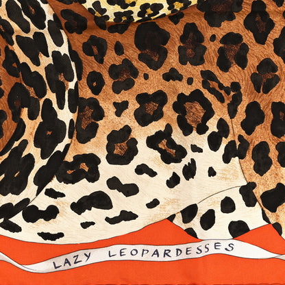 Hermes Silk Twill Lazy Leopardesses Scarf 90 Potiron Brun Miel 4 of 4