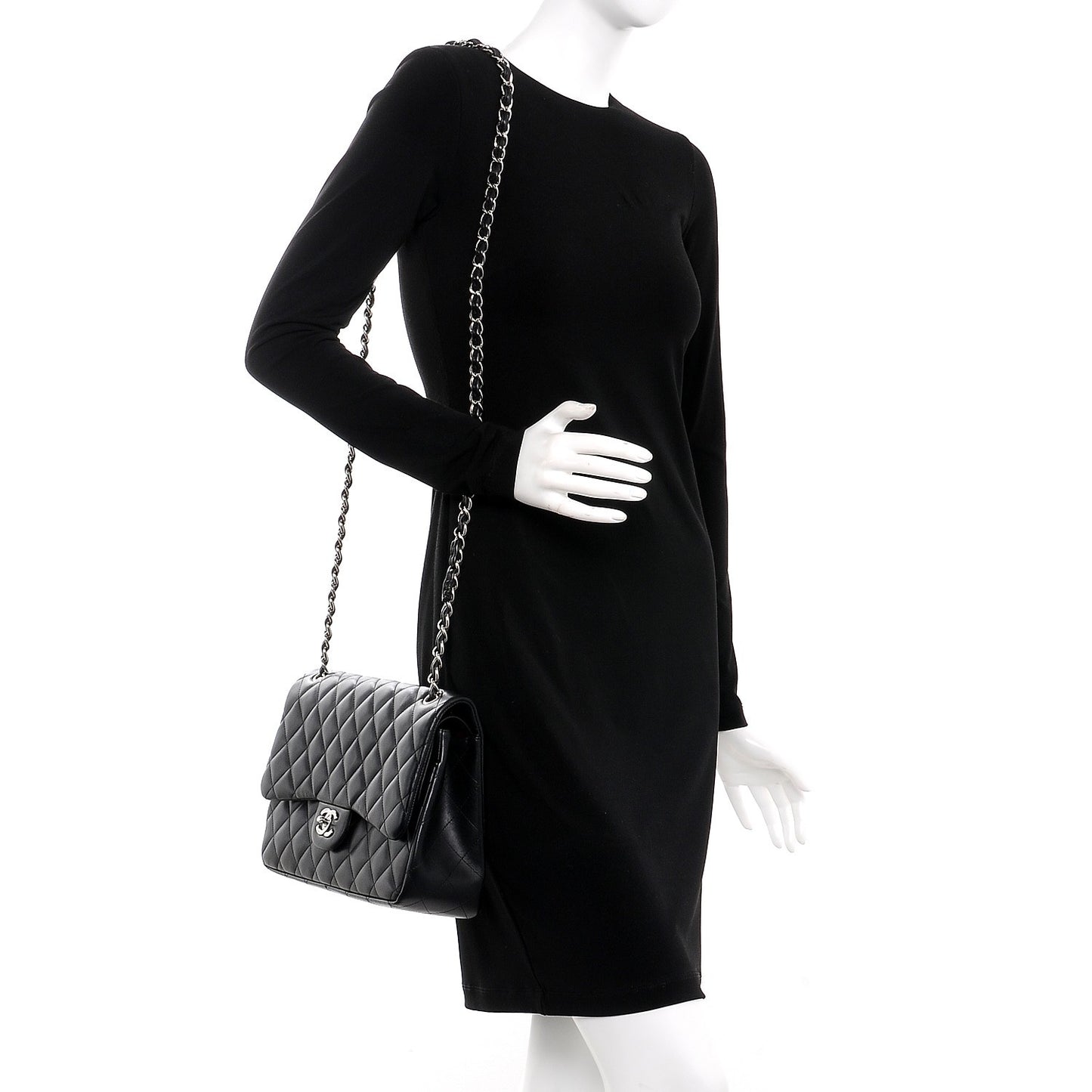 Lambskin Quilted Jumbo Double Flap Black