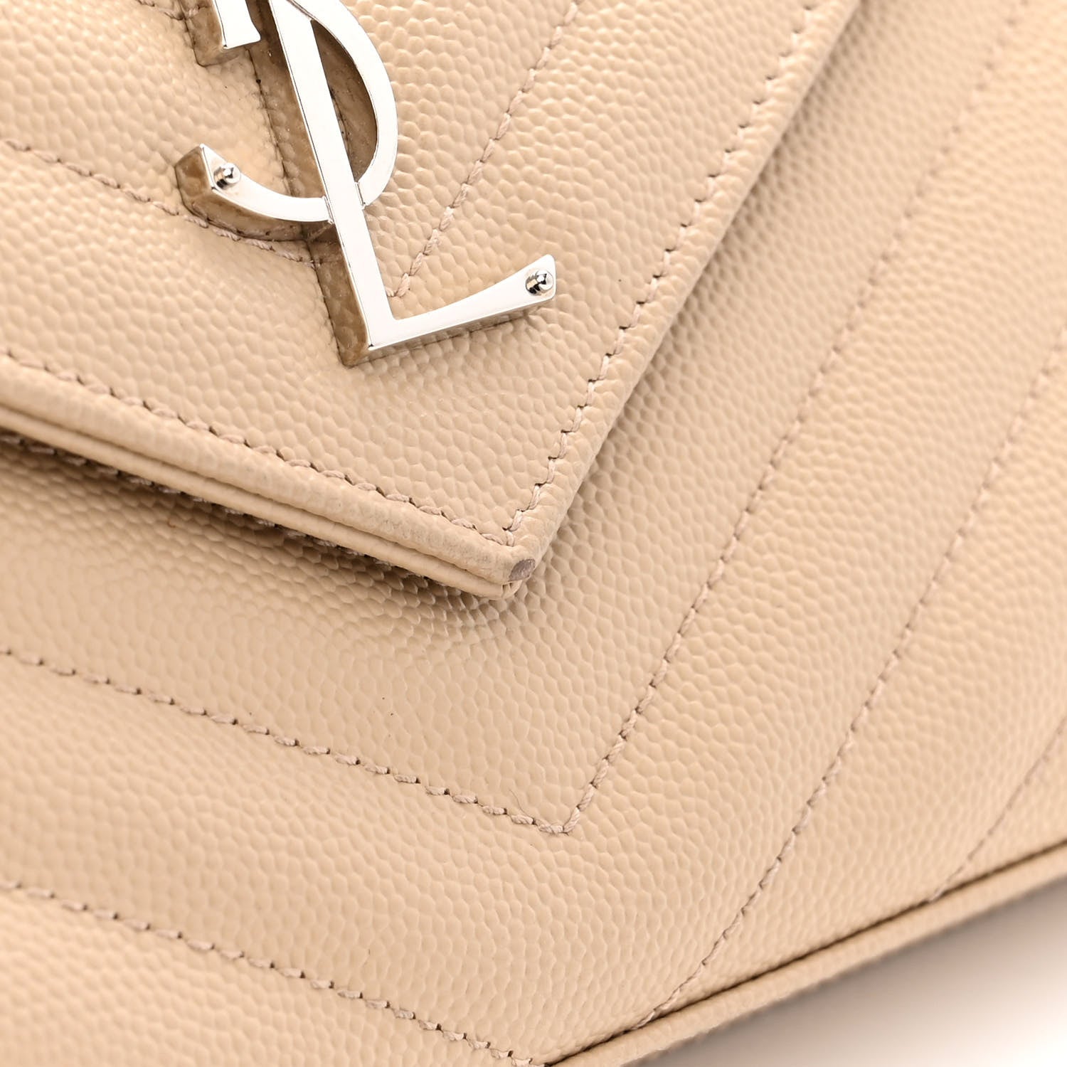 Saint Laurent Grain De Poudre Matelasse Chevron Monogram Chain Wallet Nude Powder 11 of 12
