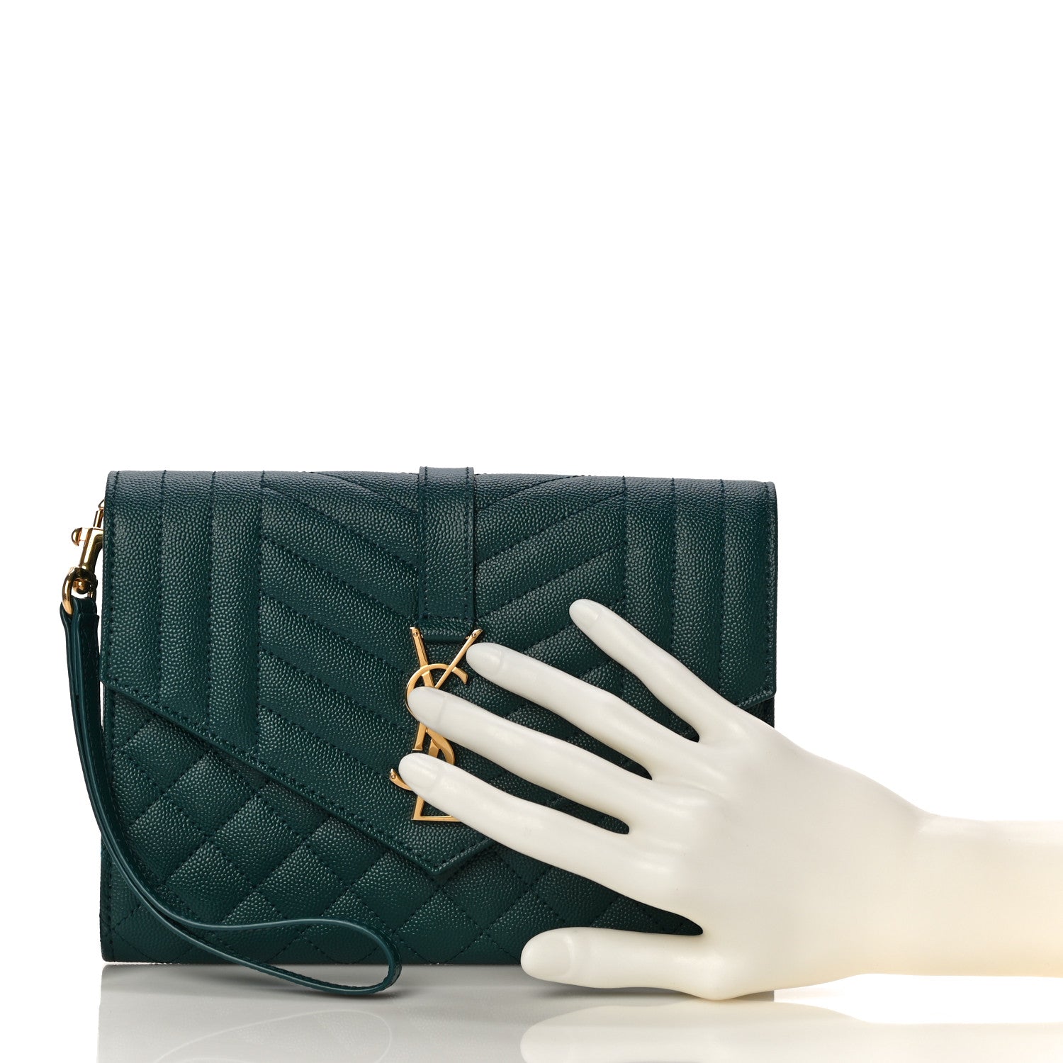 Saint Laurent Grain De Poudre Textured Mixed Matelasse Triquilt Monogram Clutch Sea Turquois 2 of 11