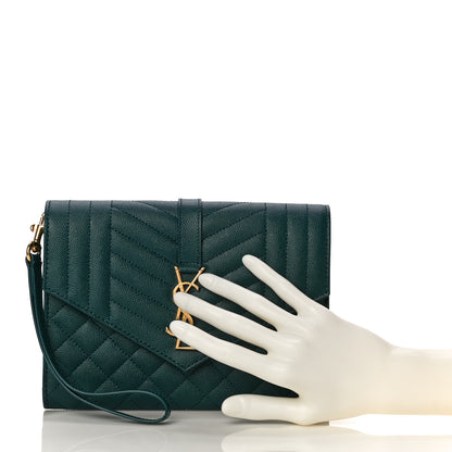 Saint Laurent Grain De Poudre Textured Mixed Matelasse Triquilt Monogram Clutch Sea Turquois 2 of 11