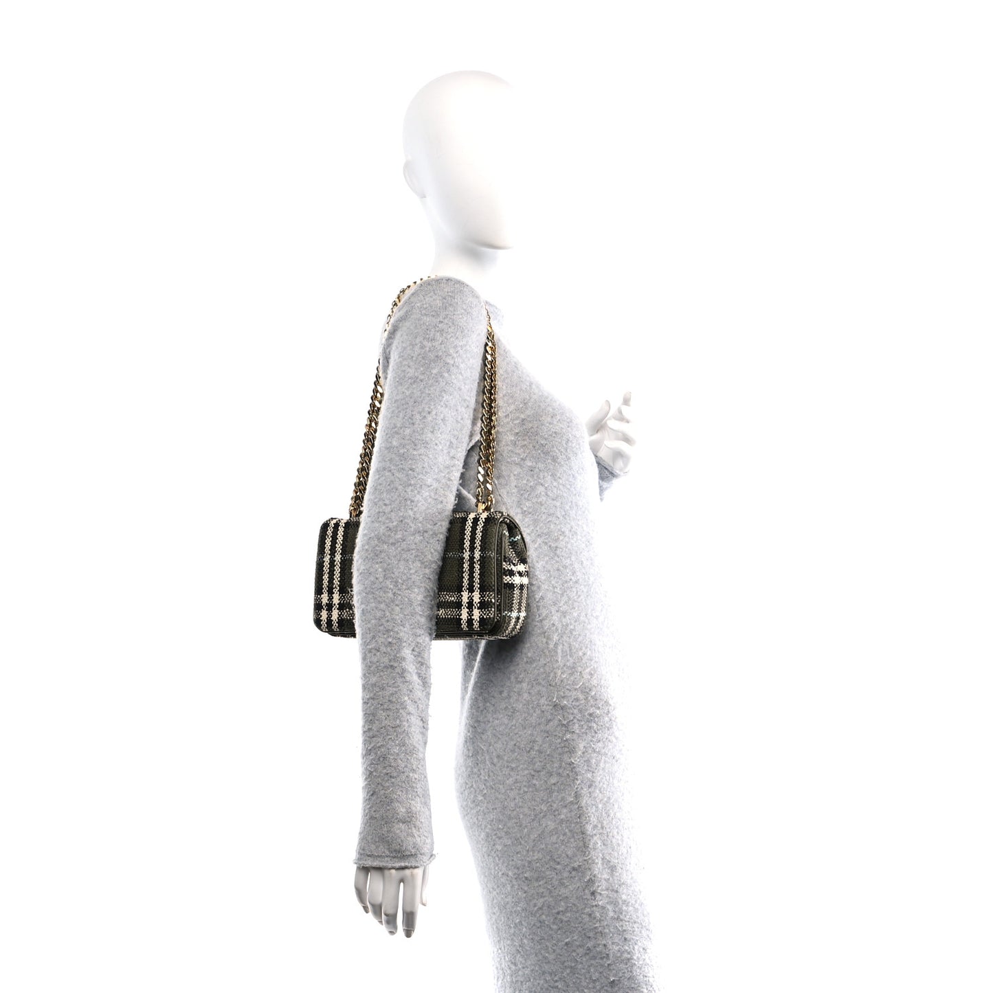 Calfskin Boucle Check Small Lola Chain Bag Olive Green