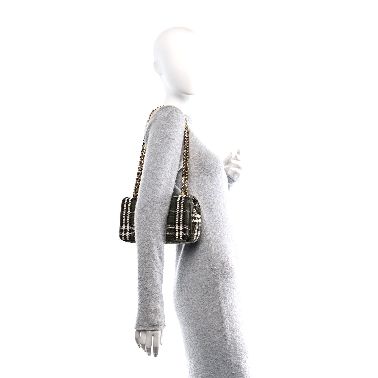 Burberry Calfskin Boucle Check Small Lola Chain Bag Olive Green 2 of 9