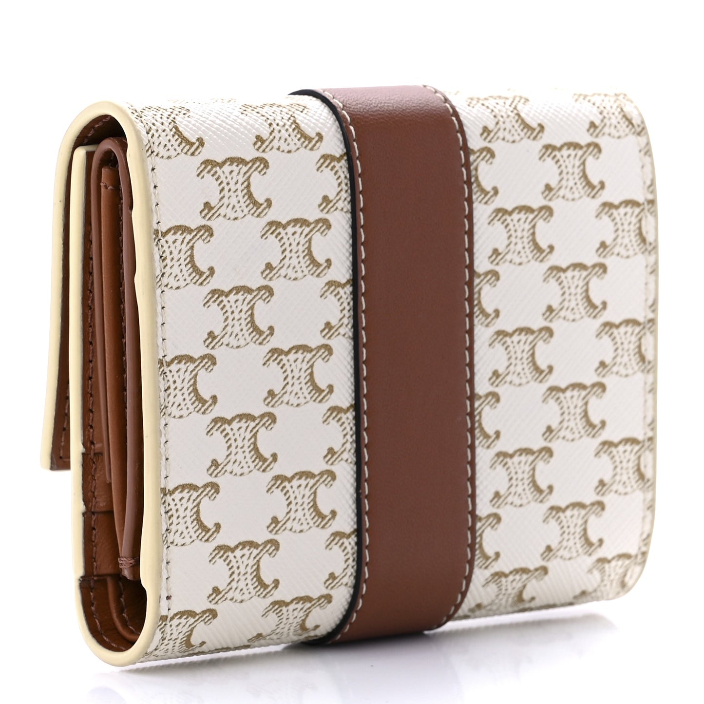 Canvas Triomphe Folded Compact Wallet White Tan