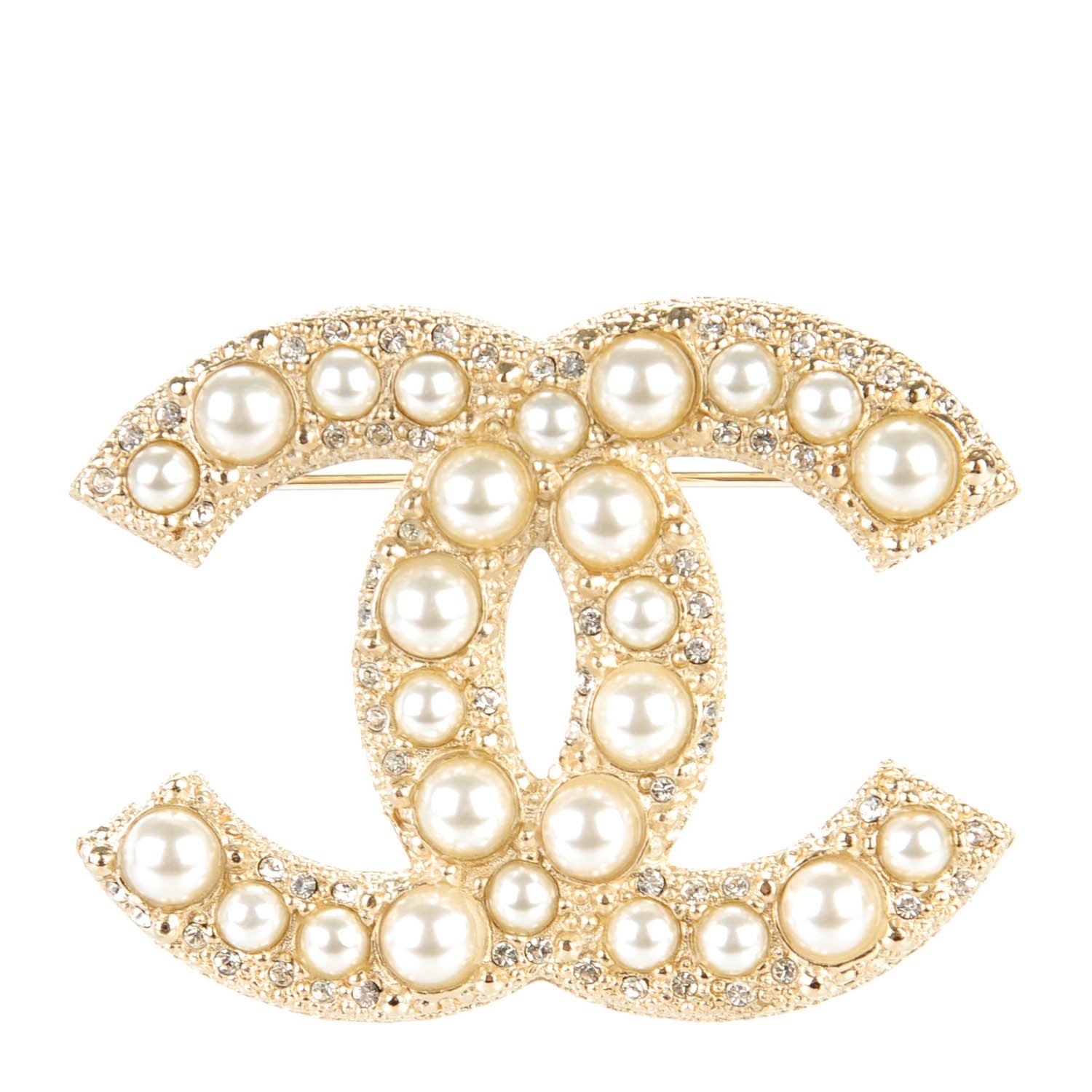 Chanel Pearl Crystal CC Brooch Gold 1 of 5