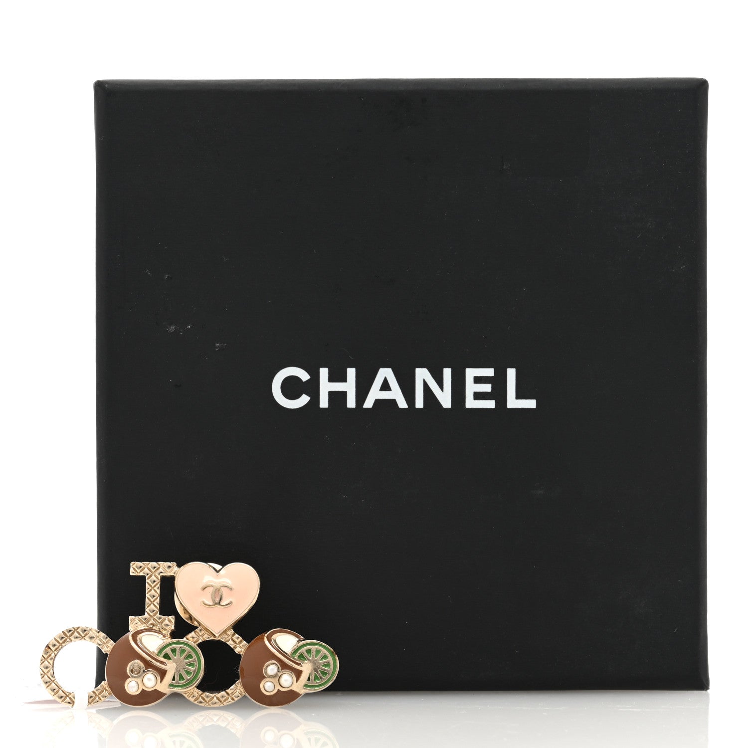 Chanel Metal Resin Pearl I Love Coco Brooch Gold Brown Pink 4 of 4