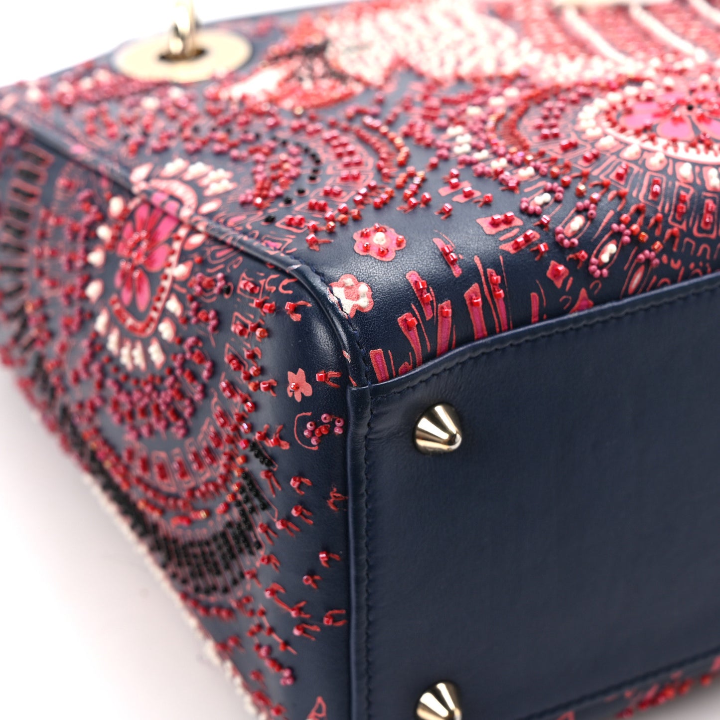 Smooth Calfskin Beaded Animals Medium Lady Dior Deep Blue Fuchsia