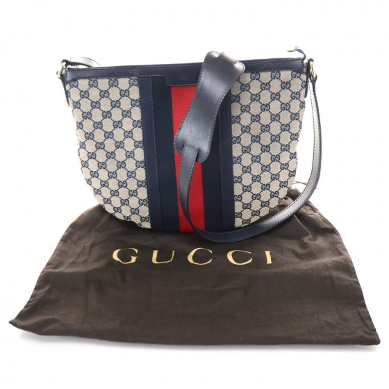 Gucci Monogram Vintage Web Medium Half Moon Hobo Navy 11 of 12