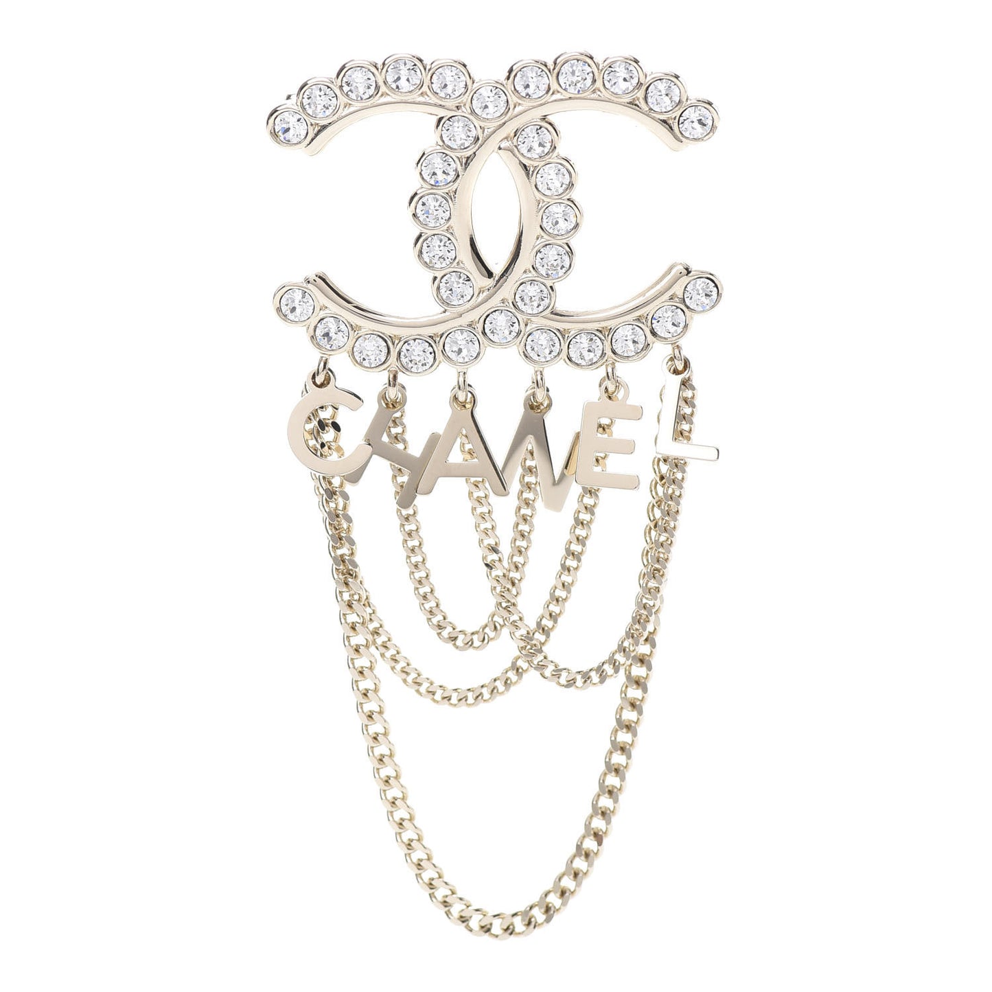 Metal Crystal Bow-tiful CC Chain Brooch Gold