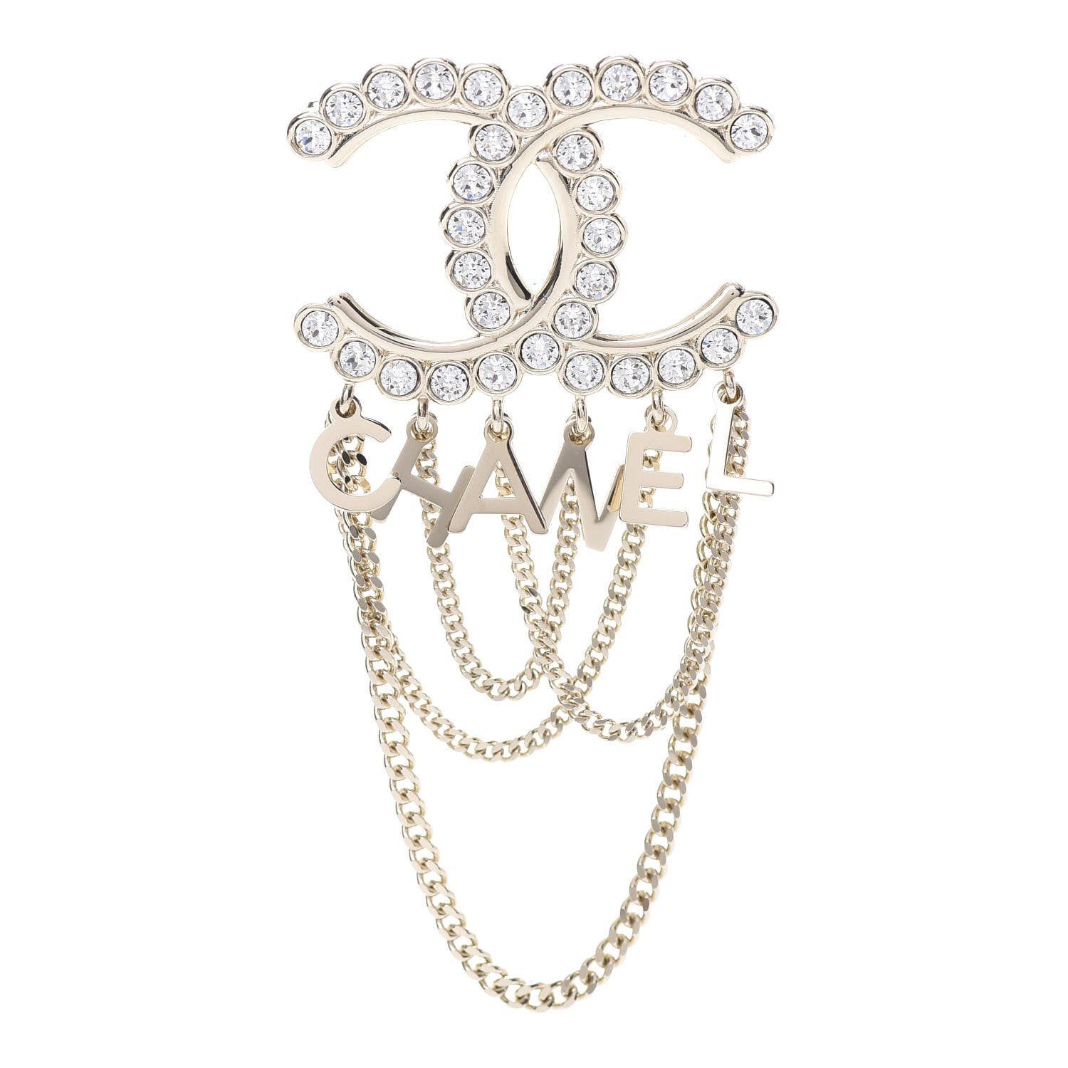 Chanel Metal Crystal Bow-tiful CC Chain Brooch Gold 1 of 5