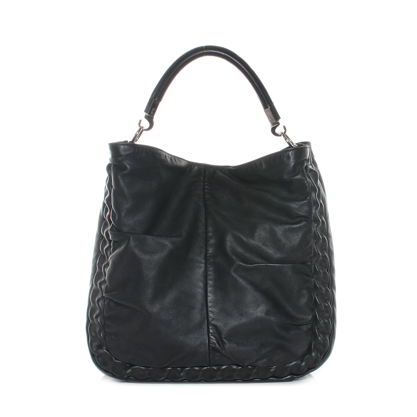 Leather Large Roady Covered Chain Hobo Black