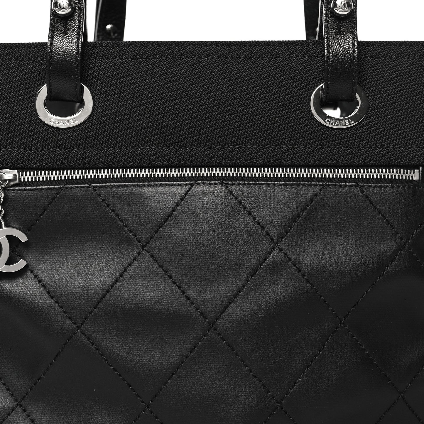 Coated Canvas Quilted Large Paris Biarritz Tote Black