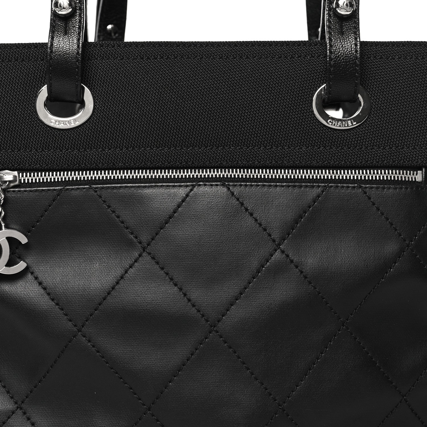 Chanel Coated Canvas Quilted Large Paris Biarritz Tote Black 9 of 11