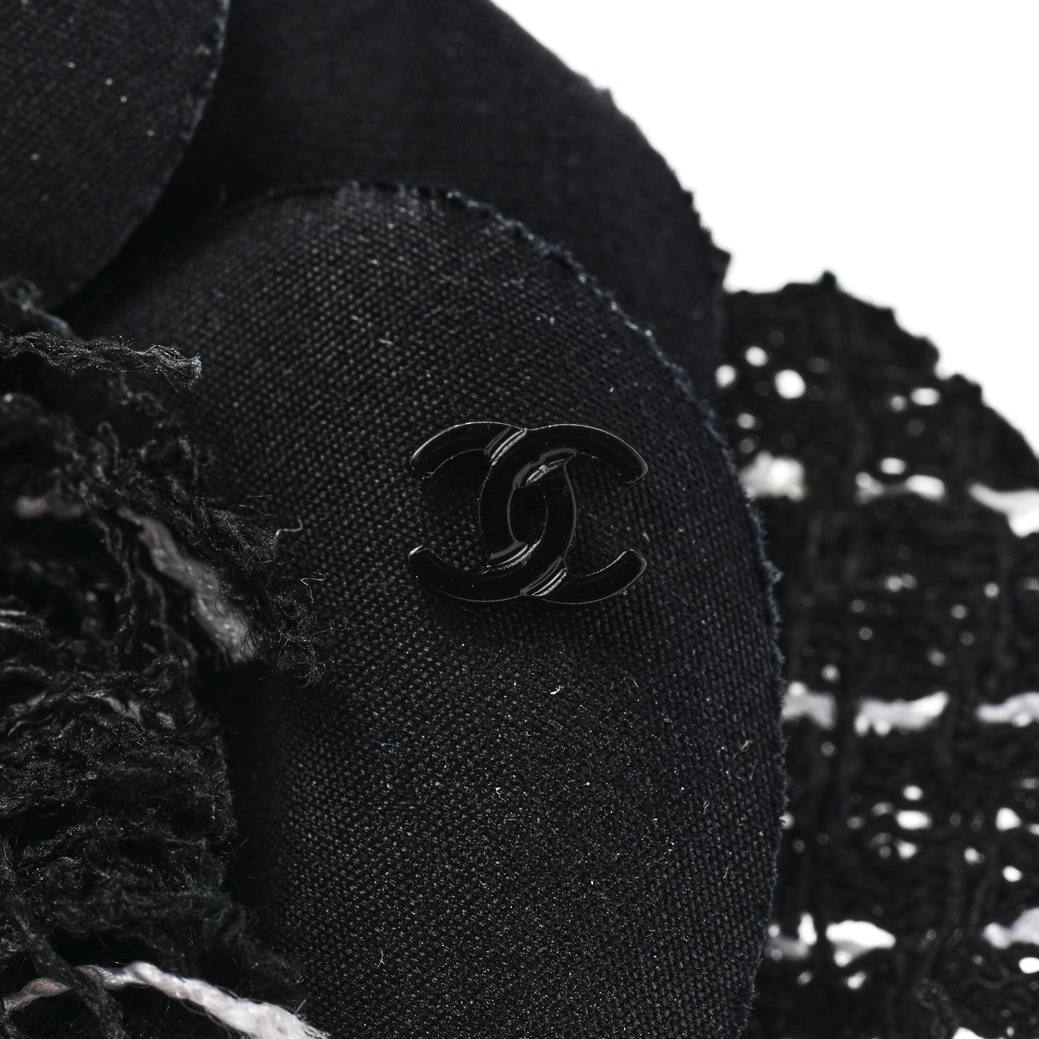 Chanel Tweed Fabric Camellia Pin Brooch Black White 3 of 3