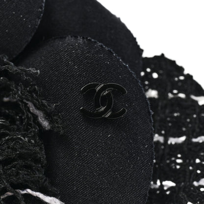 Chanel Tweed Fabric Camellia Pin Brooch Black White 3 of 3
