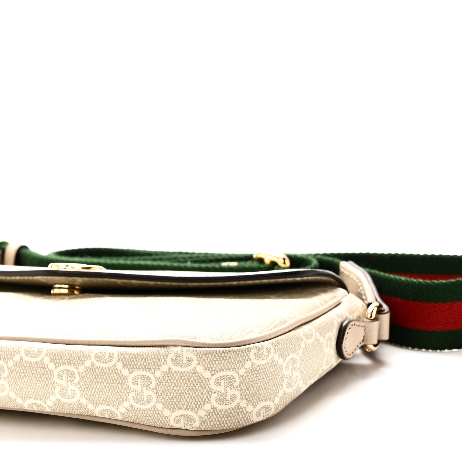 Gucci GG Supreme Monogram Textured Dollar Calfskin Web Mini Ophidia Envelope Shoulder Bag Beige Mystic White Oatmeal 10 of 11