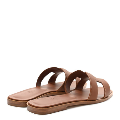 Hermes Box Calfskin Oran Sandals 37.5 Gold 4 of 9