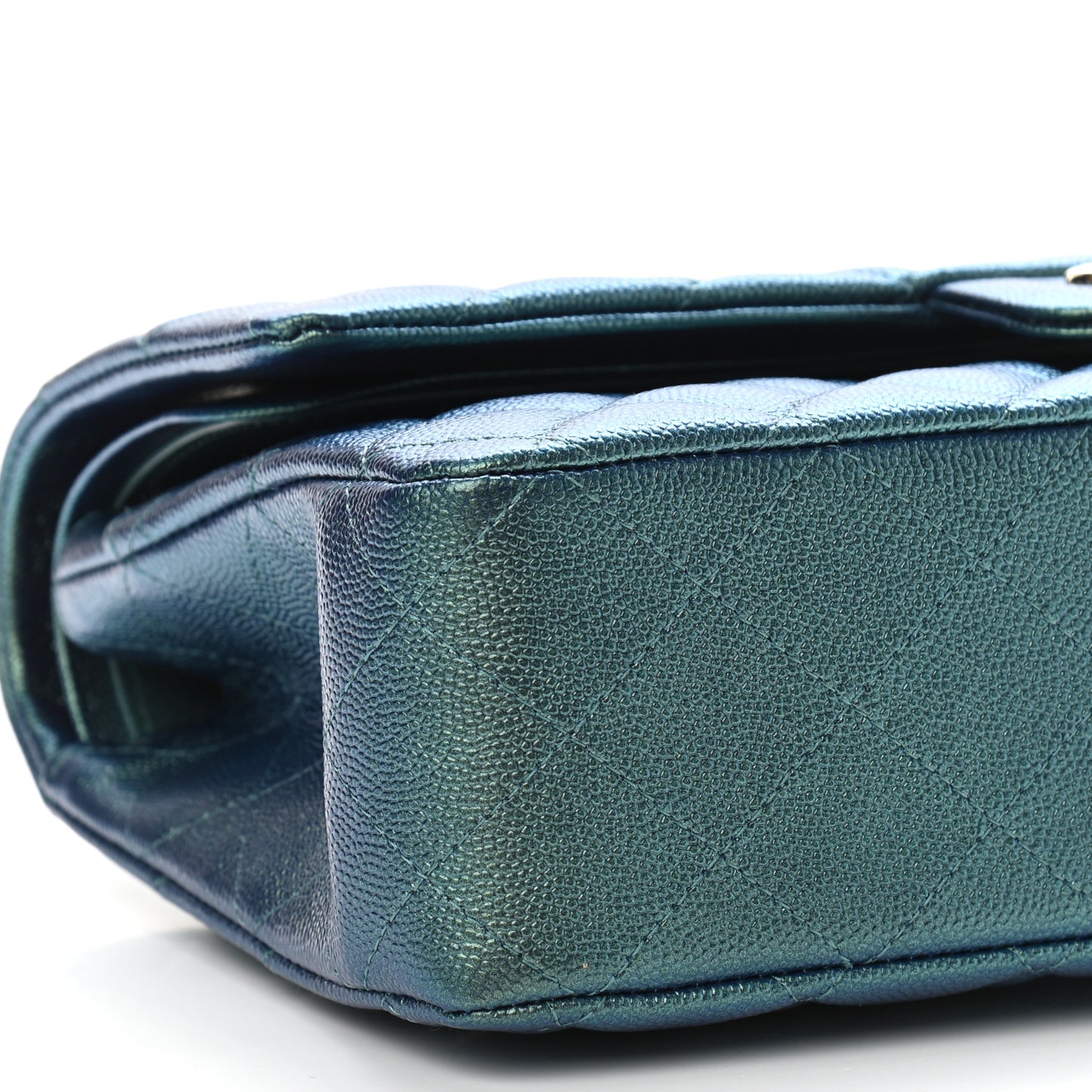 Iridescent Caviar Quilted Medium Double Flap Green