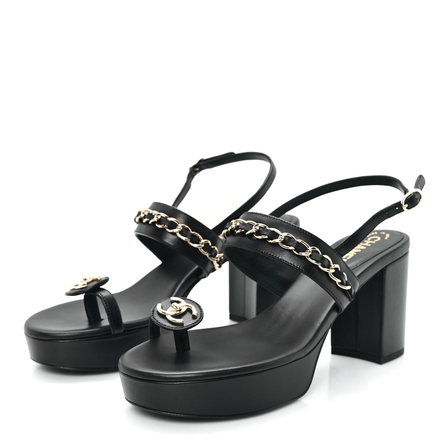 Lambskin Chain Platform Sandals 40.5 Black