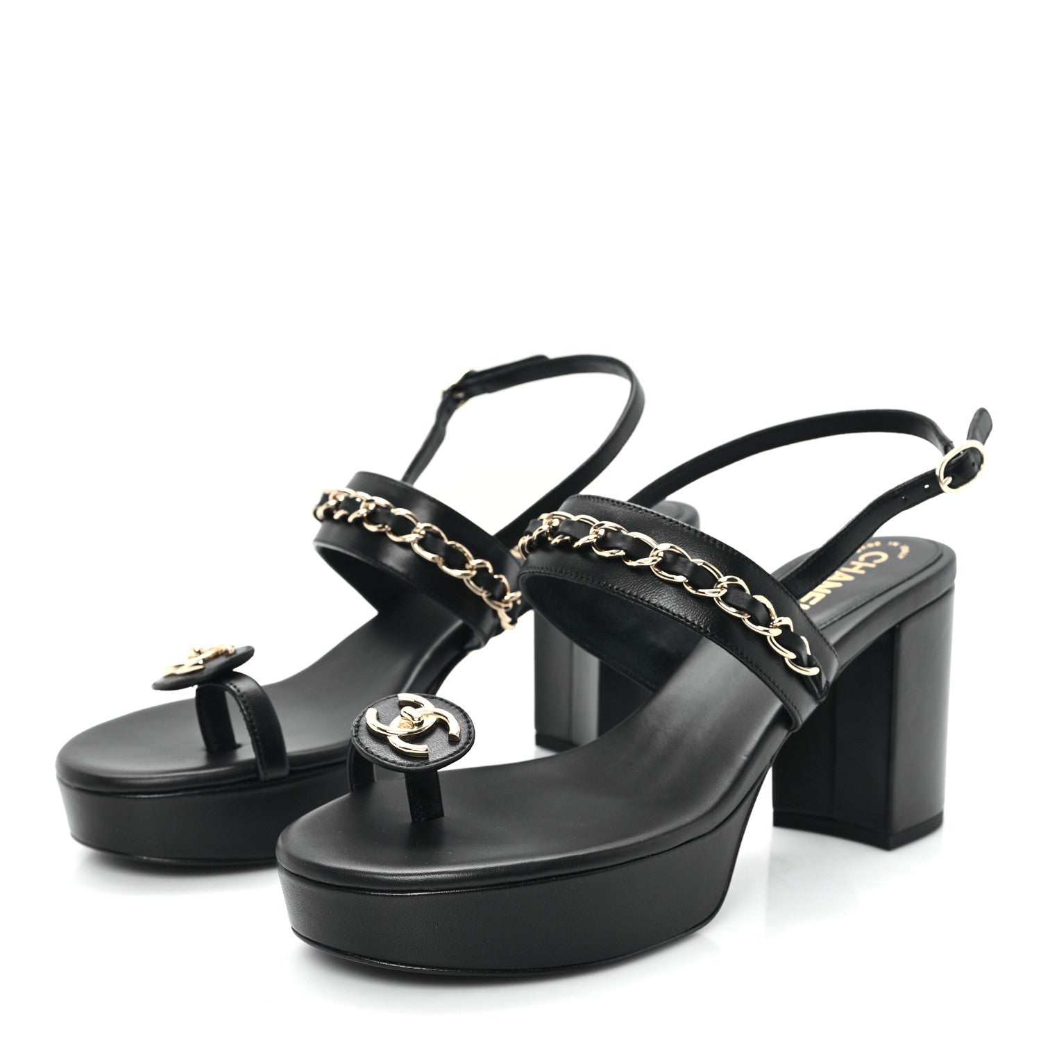 Chanel Lambskin Chain Platform Sandals 40.5 Black 4 of 9