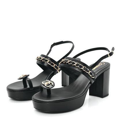 Chanel Lambskin Chain Platform Sandals 40.5 Black 4 of 9