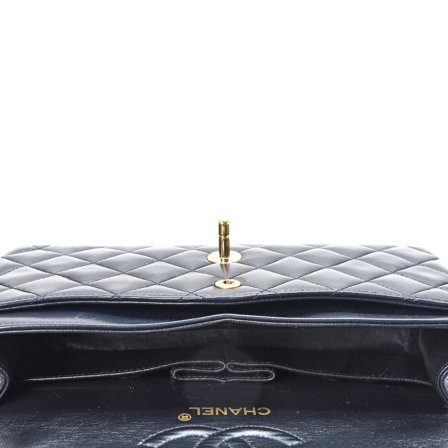 Lambskin Quilted Medium Double Flap Navy