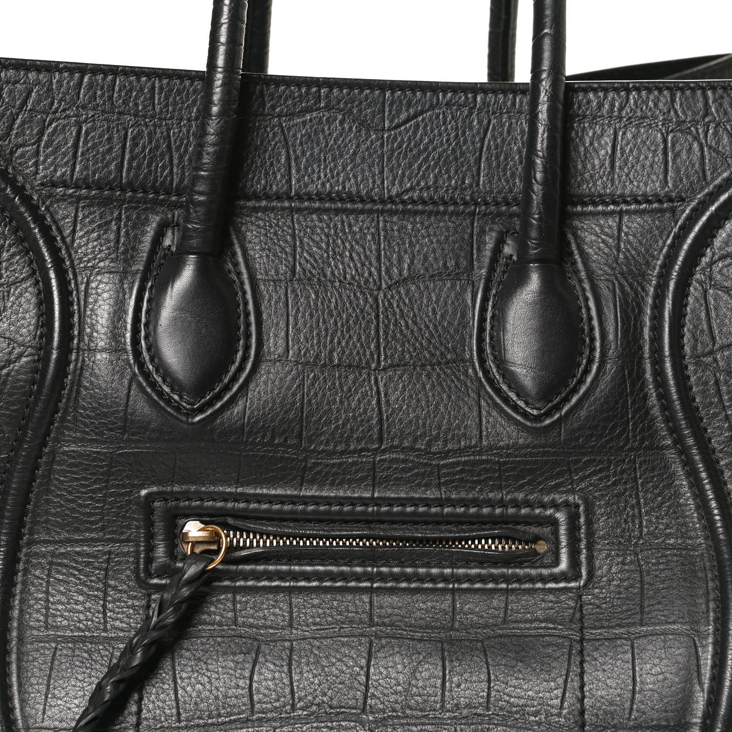 Celine Calfskin Crocodile Embossed Medium Phantom Luggage Black 8 of 10