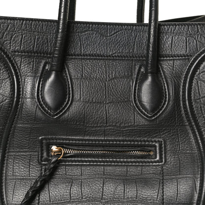 Celine Calfskin Crocodile Embossed Medium Phantom Luggage Black 8 of 10