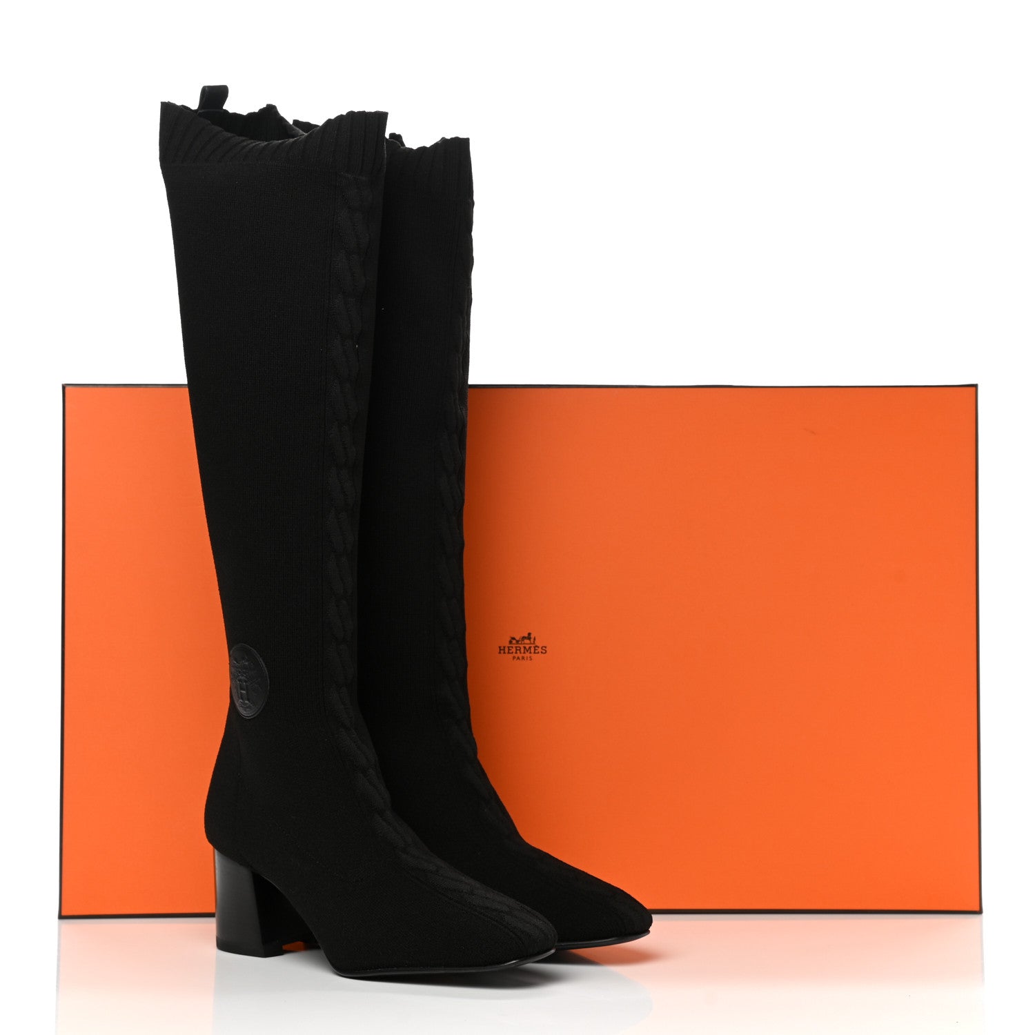 Hermes Knit Calfskin Fontaine 60 Boots 37.5 Black 9 of 9